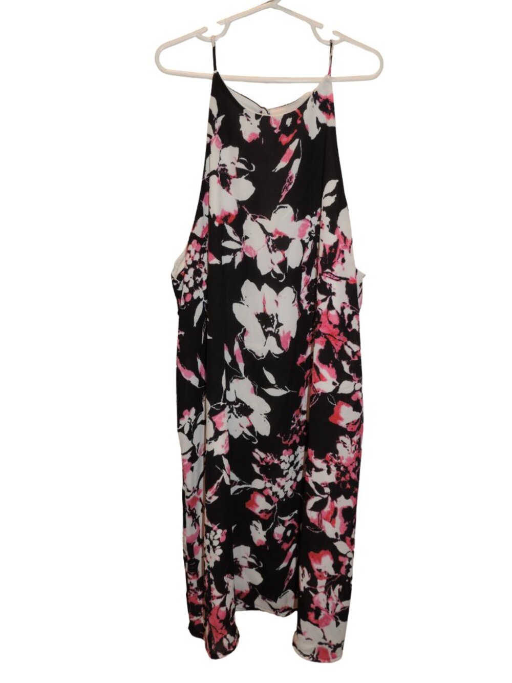 Tyche Black Floral Slip Dress with White and Pink Print